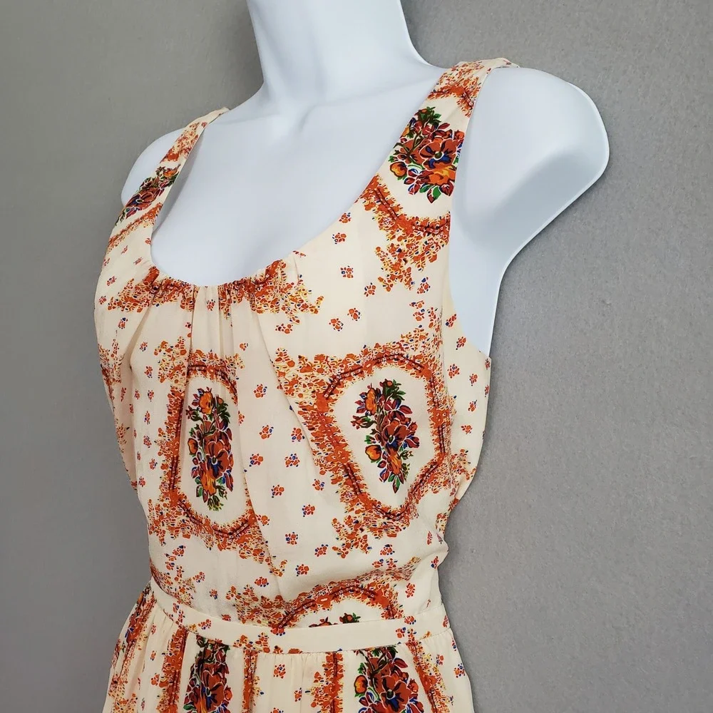 Madewell 2 100% Silk Mini Dress Cream Floral Medallion Boho Sleeveless - Picture 5 of 13